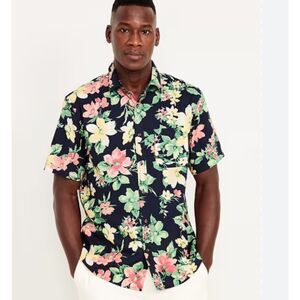 Old Navy Button Down XL Regular Fit Blue Floral Short Sleeve Pocket Everyday